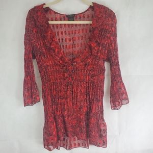 Nue Option L Red Sheer Woman Blouse